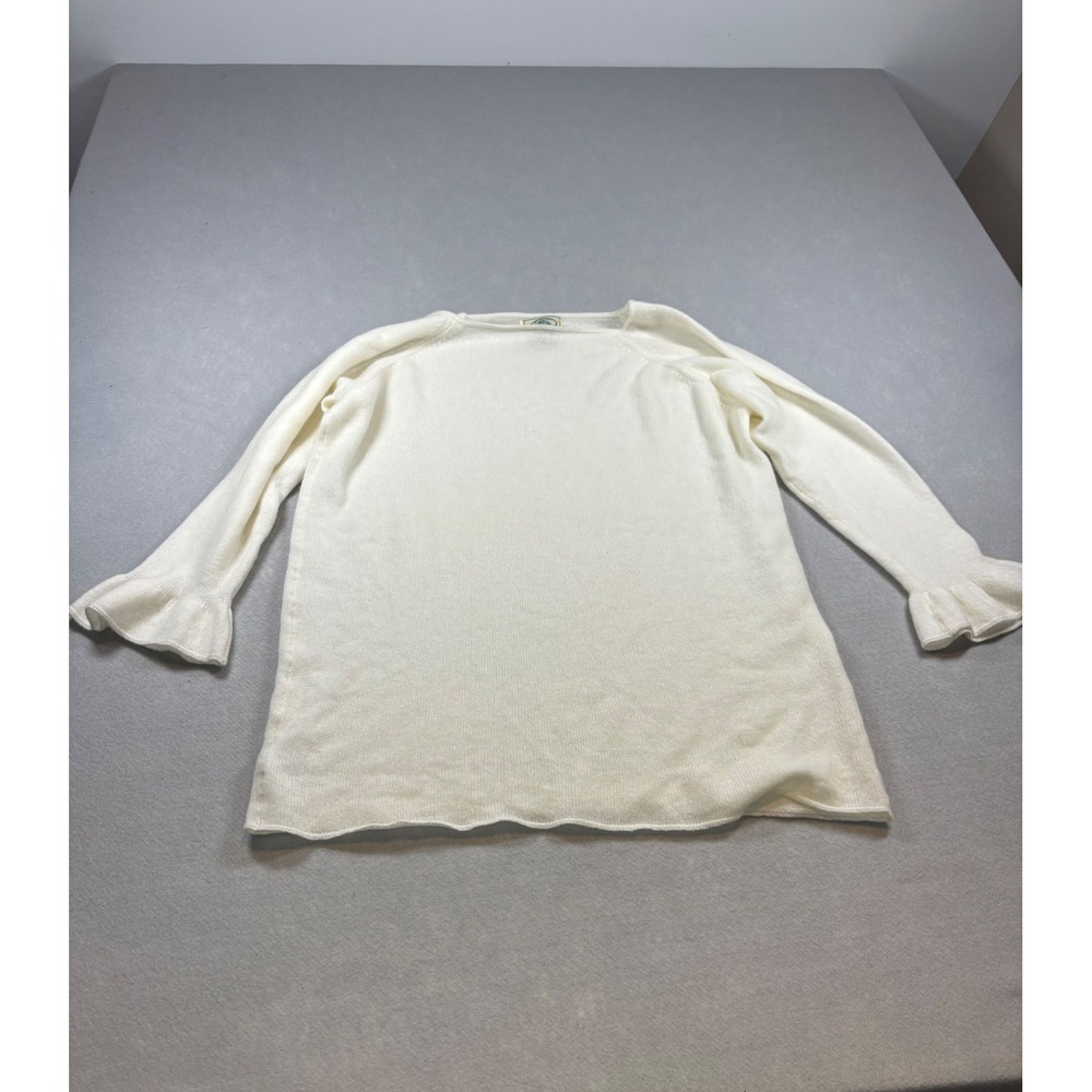 McCulley's Highlands NC 100% Cashmere Ruffle Cuff Sweater Cream Scotland Women